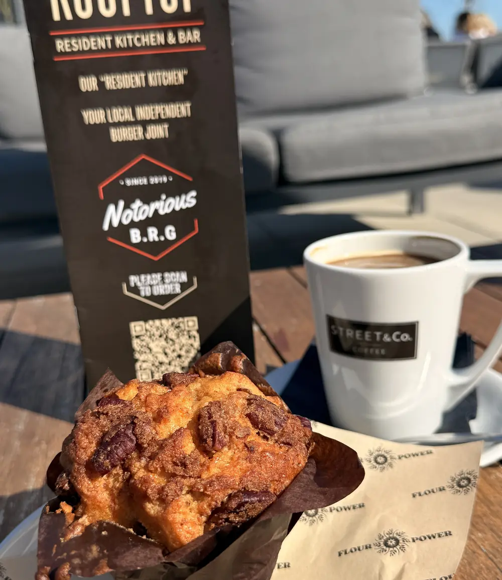 Coffee and a muffin on The Rooftop terrace